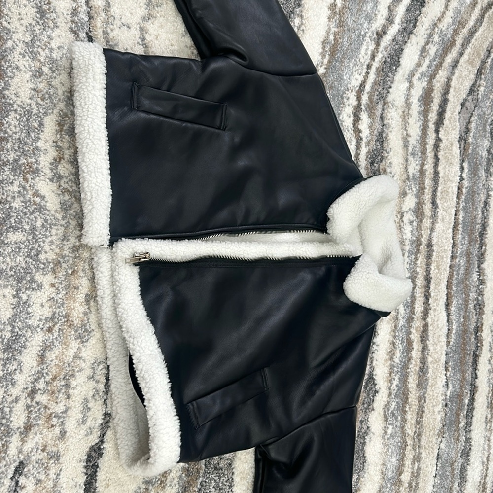 Leather Sherpa jacket! Never worn
